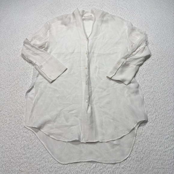 Helmut Lang Womens Blouse Sheer V-Neck Long Sleeve Button-Down Top White Size P - Picture 1 of 10